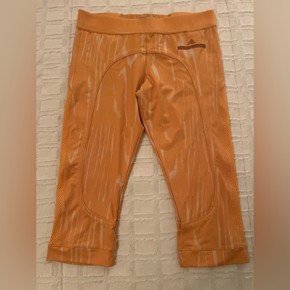 Adidas × Stella Mccartney Orange & Cream Cropped Leggings Woman’s Size Small